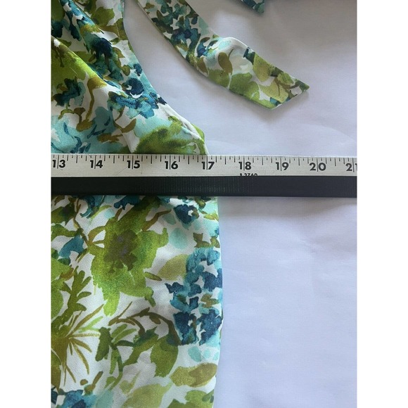 Ann Taylor Loft Shirt Womens XS Green Floral Elastic Scoop Neck Tie Sleeveless - Picture 8 of 9